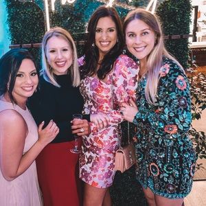 Hot Pink Floral Long Sleeve Puff Shoulder Dress